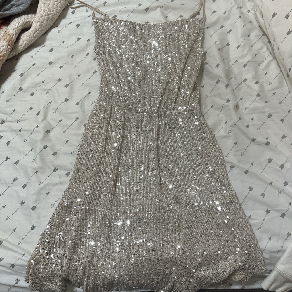 Beige colored sequin dress